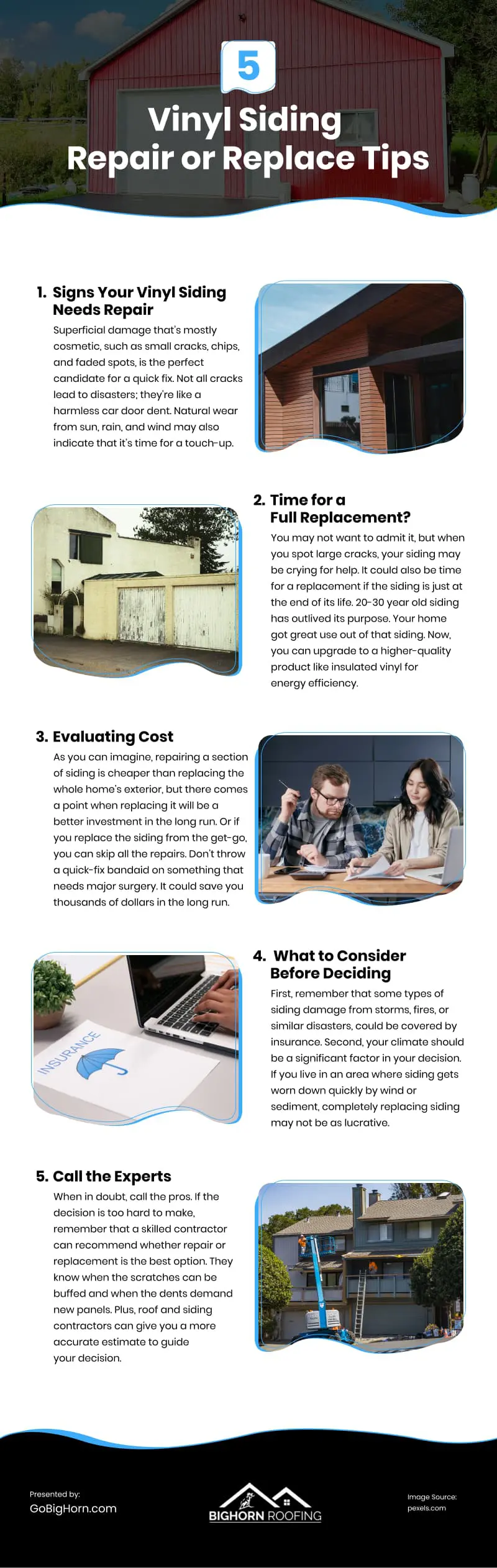 5 Vinyl Siding Repair or Replace Tips Infographic