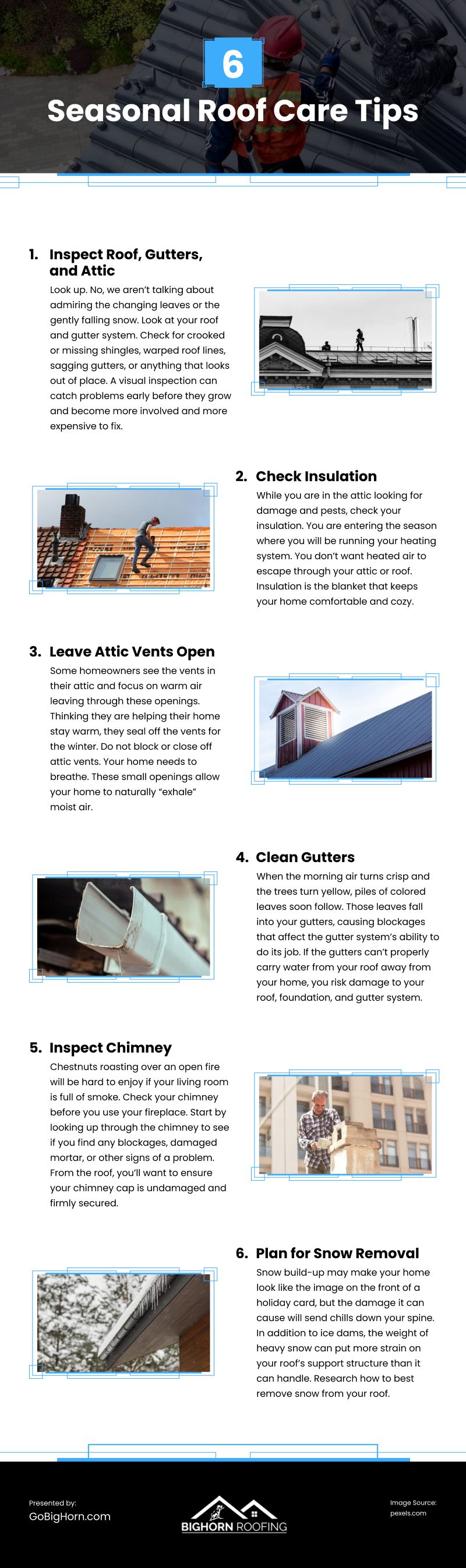 6 Seasonal Roof Care Tips Infographic